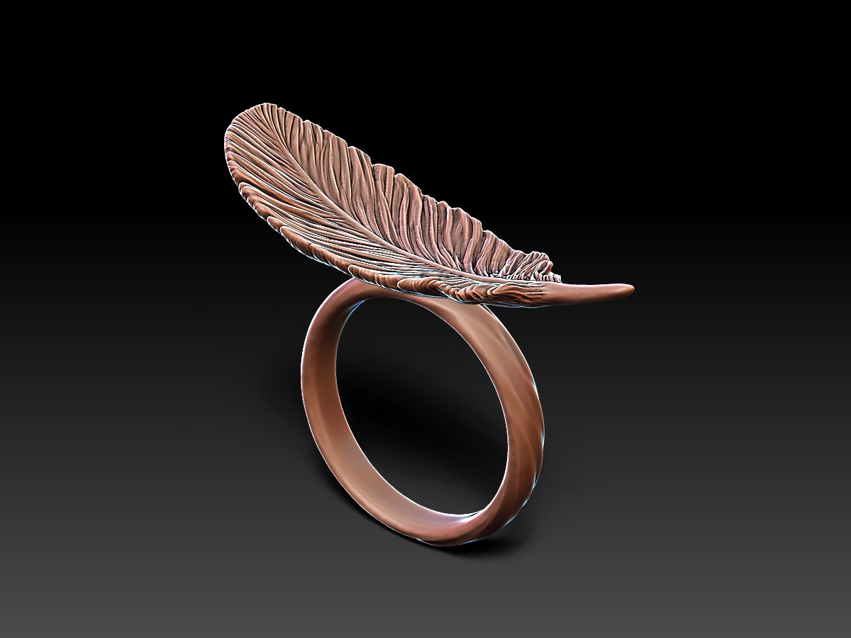 Rings with a Feather. Jewelry design and 3D Rendering. Sculpted jewellery.